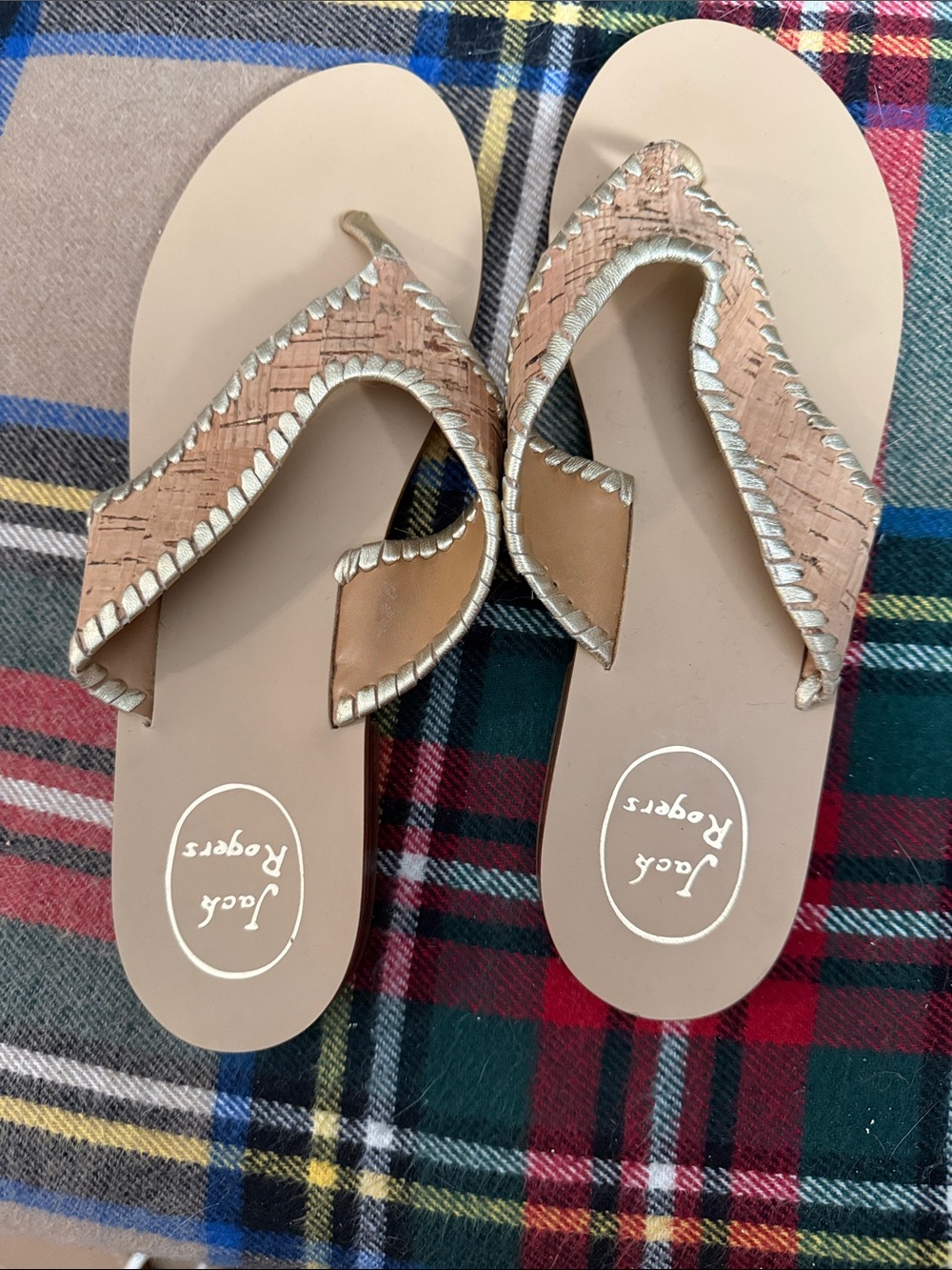 Leather and Cork w/gold lacing   Jack Rogers Thong Sandal S10